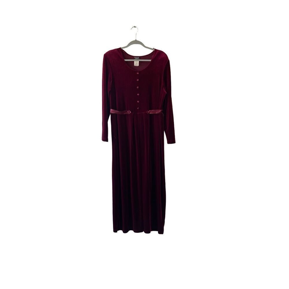 Vintage 90s velour maxi grunge cottagecore long sleeve dress size 16‎